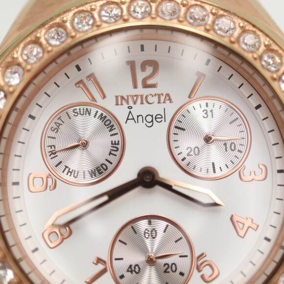 Invicta Angel Rose Gold Tone White 38mm Watch Calendar Silicone w New Battery main image 5
